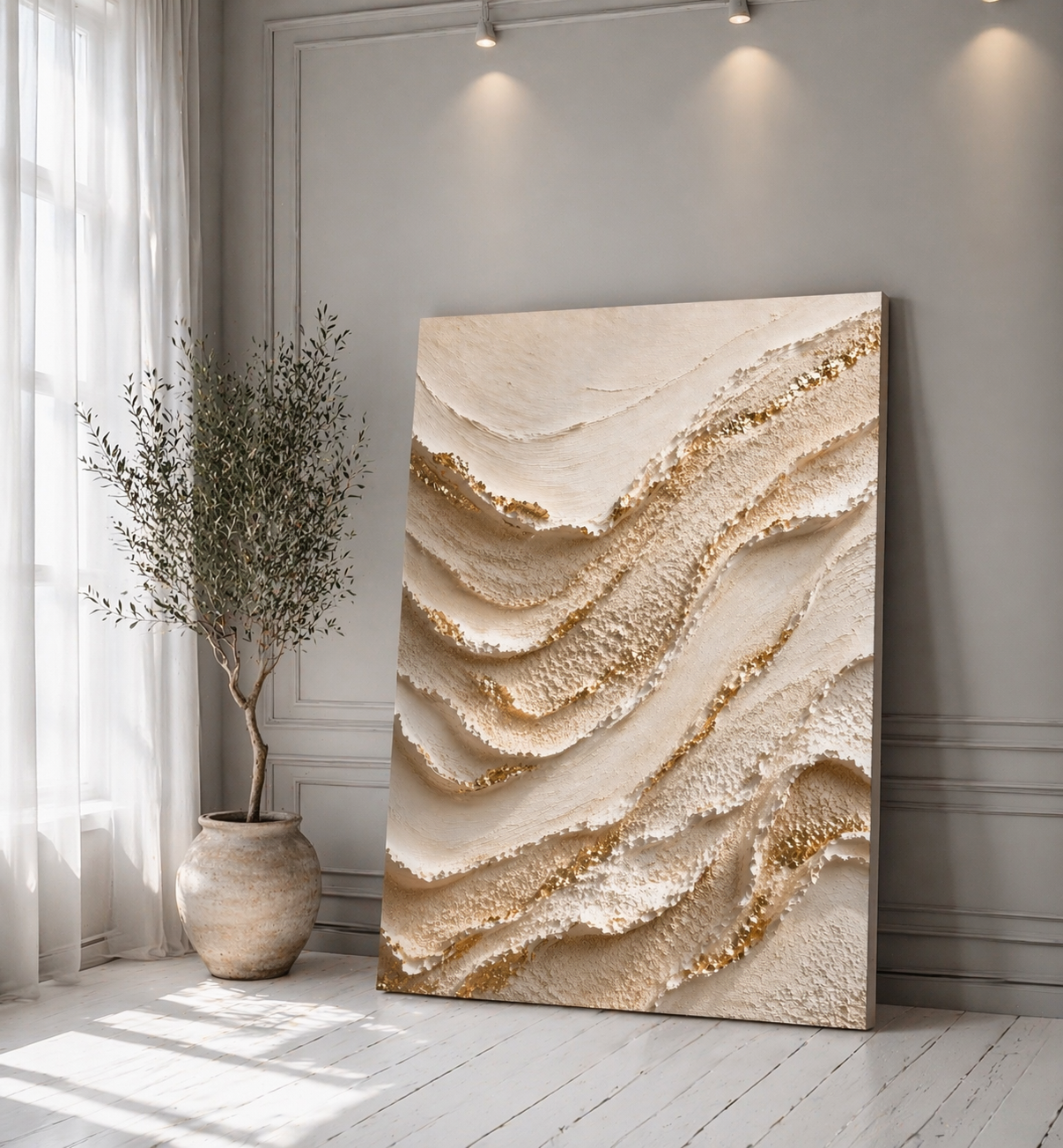 CELISTEA GOLDEN DUNES SANDSTORM KOLLEKTION - Abstrakt Canvas Tavla Beige & Guld – Premium Duk, Modern Väggkonst | Celistea Atelier