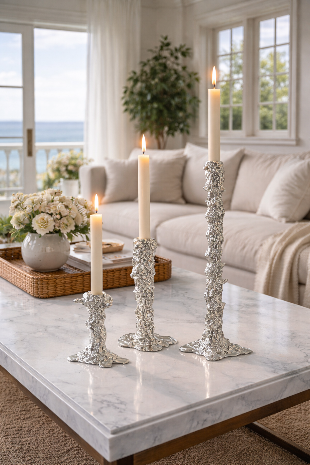 CELISTEA ÉCLAT COLLECTION SET -Silverfärgad ljusstake för kronljus – modern skulptural design i resin