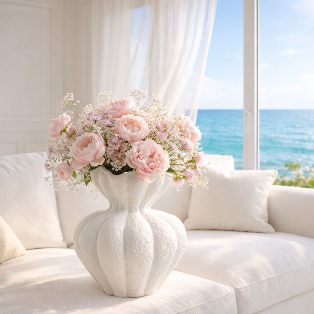 MAISON BLANCHE - Fransk keramikvas / dekorativ kruka i vit struktur – minimalistisk design