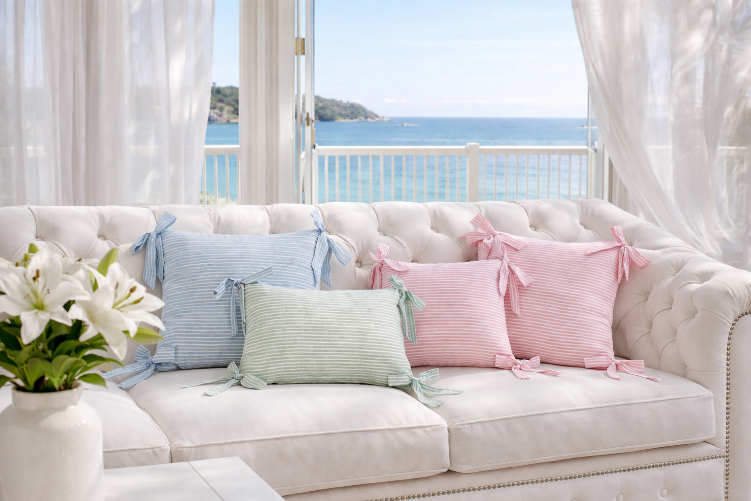 SOFT LIVING - Randigt kuddfodral med rosetter – 45x45 cm & 30x50 cm – Dekorativt soffkuddfodral i 10 färger