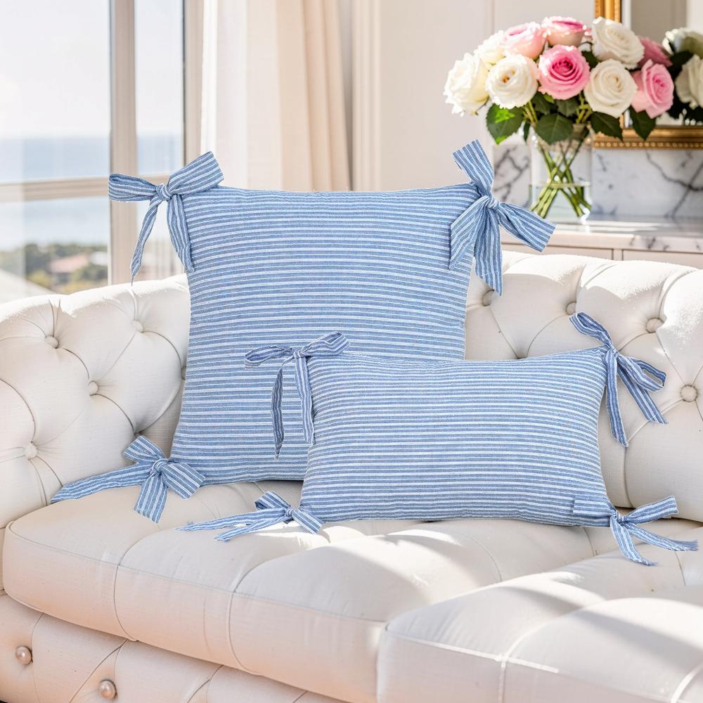 SOFT LIVING - Randigt kuddfodral med rosetter – 45x45 cm & 30x50 cm – Dekorativt soffkuddfodral i 10 färger