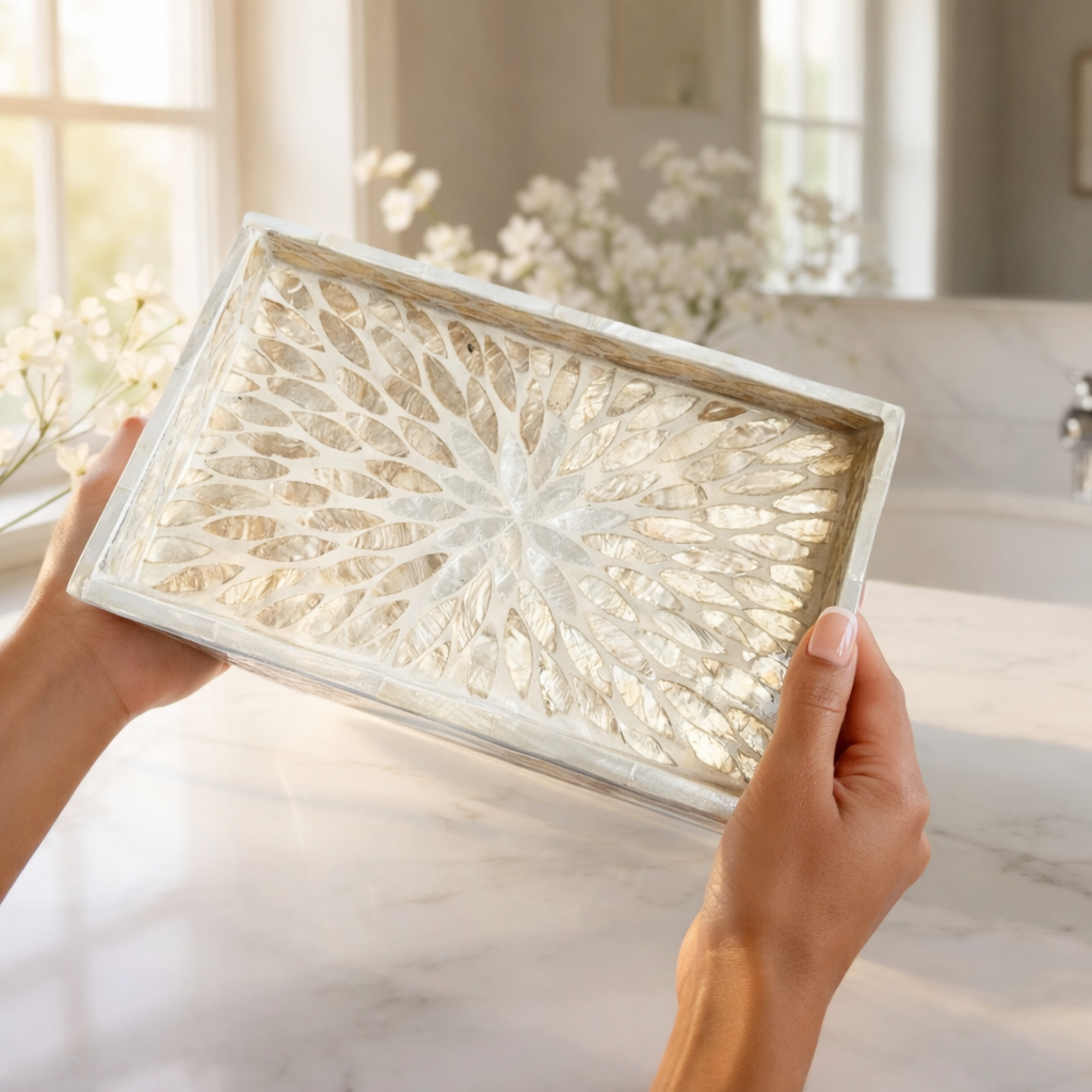 MOROCCO - Dekorativ bricka i snäckmosaik – rektangulär serverings- och förvaringsbricka