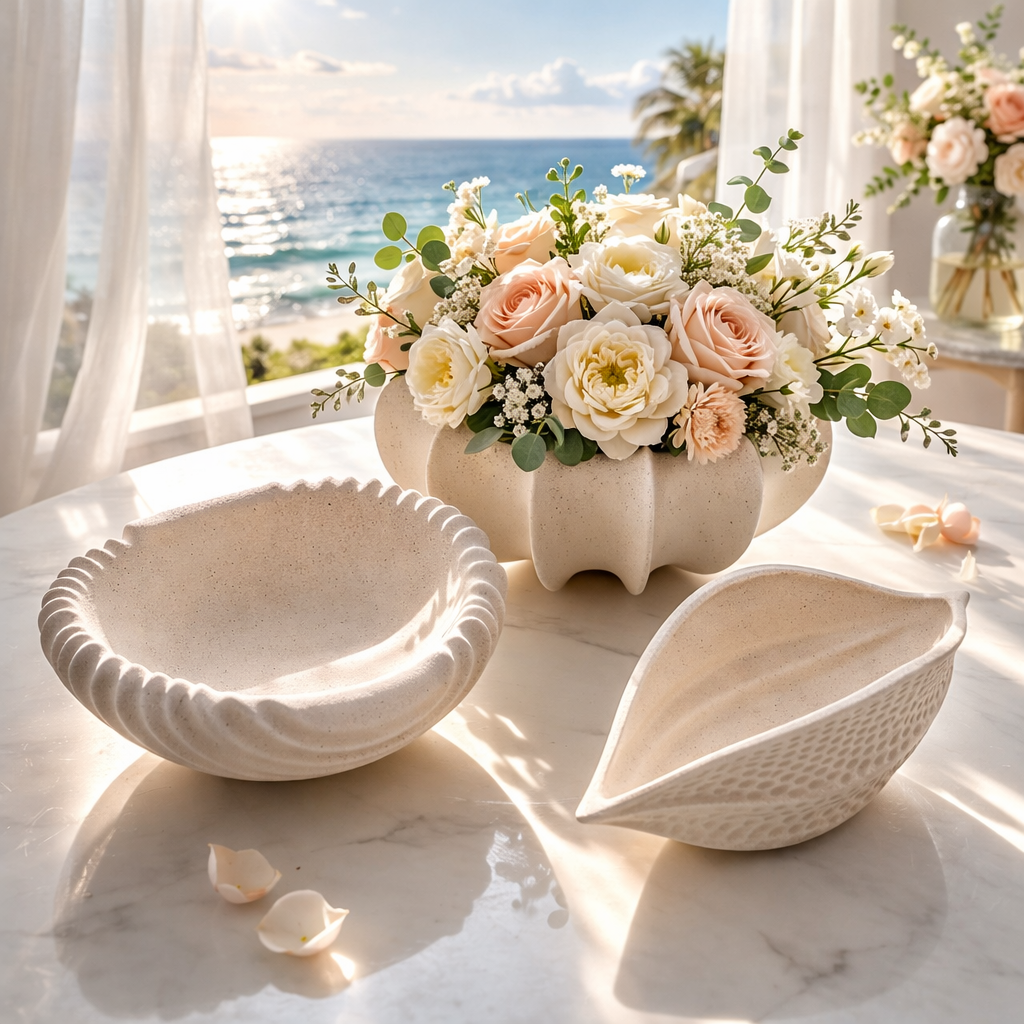 HAVSFORM - Keramisk dekorationsskål i snäckform – skål för frukt, snacks & servering (säljs styckvis)