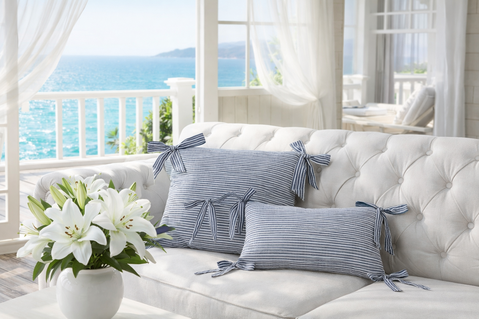 SOFT LIVING - Randigt kuddfodral med rosetter – 45x45 cm & 30x50 cm – Dekorativt soffkuddfodral i 10 färger