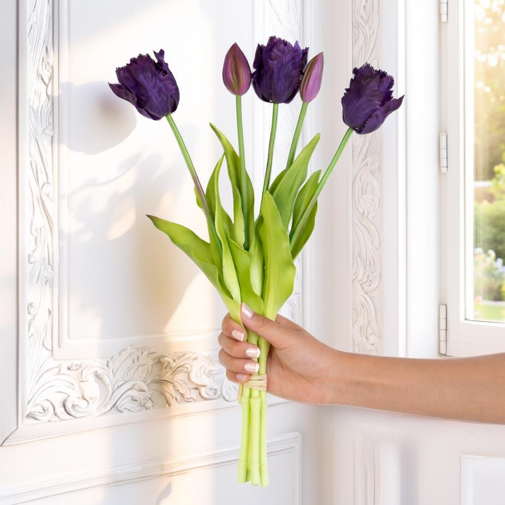 FLORÉA - Latex Tulpanbukett – 5 Konstgjorda Tulpaner i Naturtrogen Design