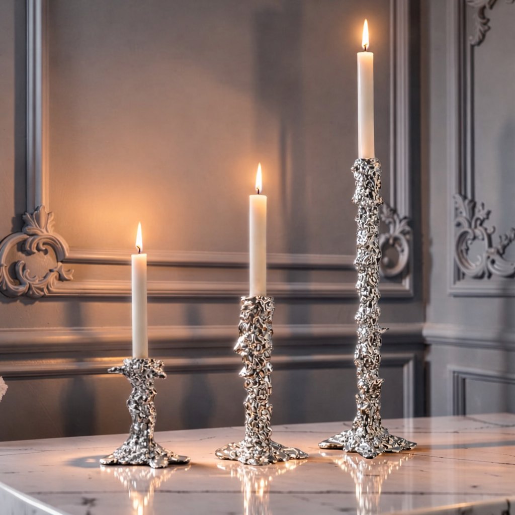 CELISTEA ÉCLAT COLLECTION SET -Silverfärgad ljusstake för kronljus – modern skulptural design i resin