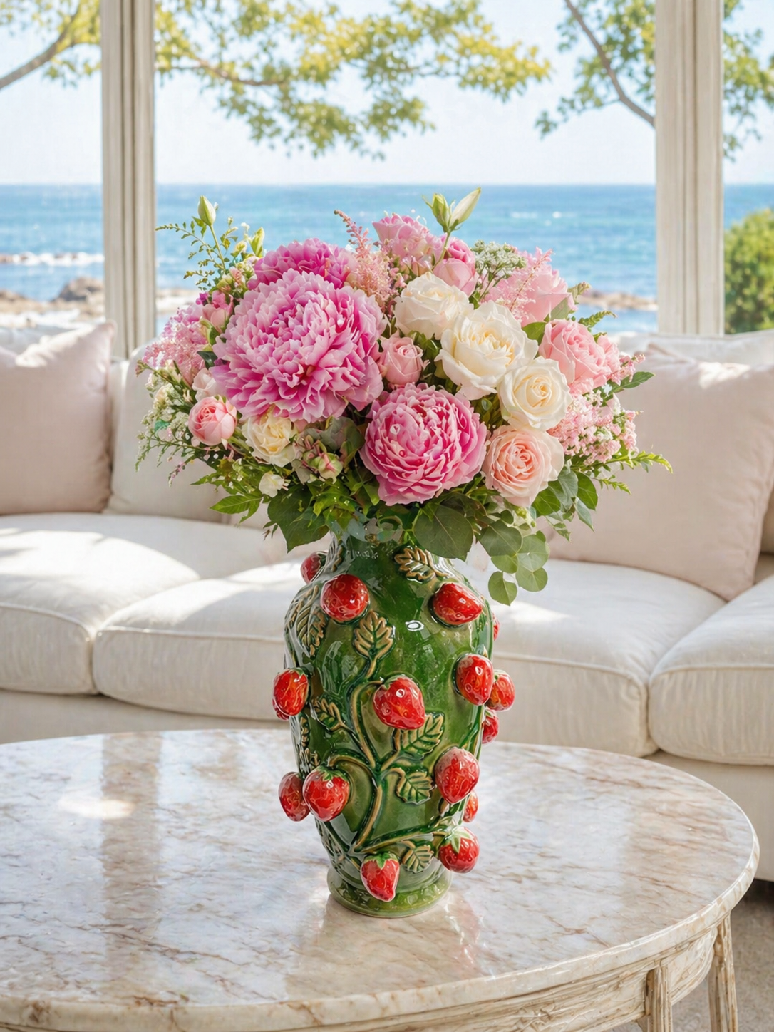 Amalfi Jordgubbsvas / Citronvas i keramik – Handgjord dekor vas för blommor & buketter