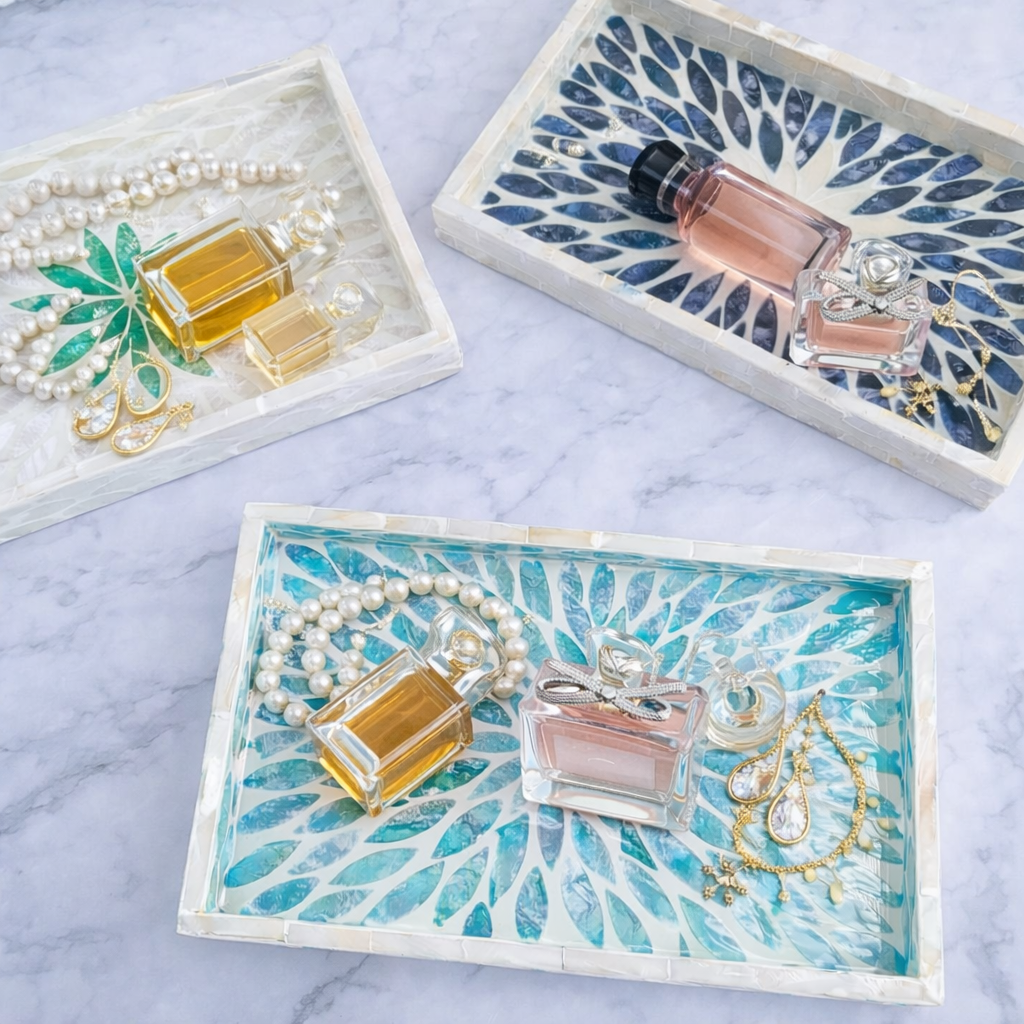 MOROCCO - Dekorativ bricka i snäckmosaik – rektangulär serverings- och förvaringsbricka