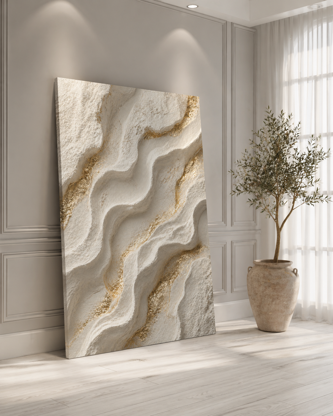 CELISTEA ATELIER Abstract Gold Flow – Premium Canvas Tavla i Beige & Guld