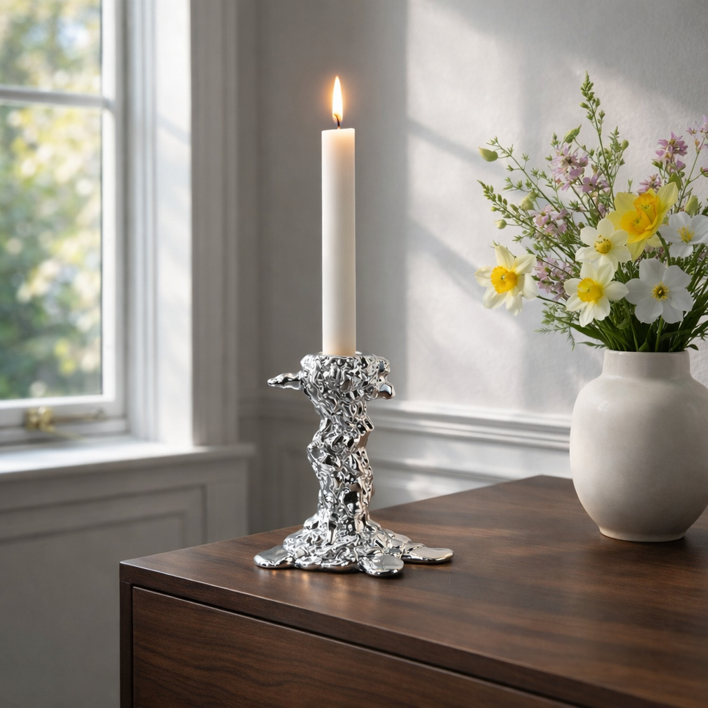 CELISTEA ÉCLAT COLLECTION - Silverfärgad ljusstake för kronljus – modern skulptural design i resin