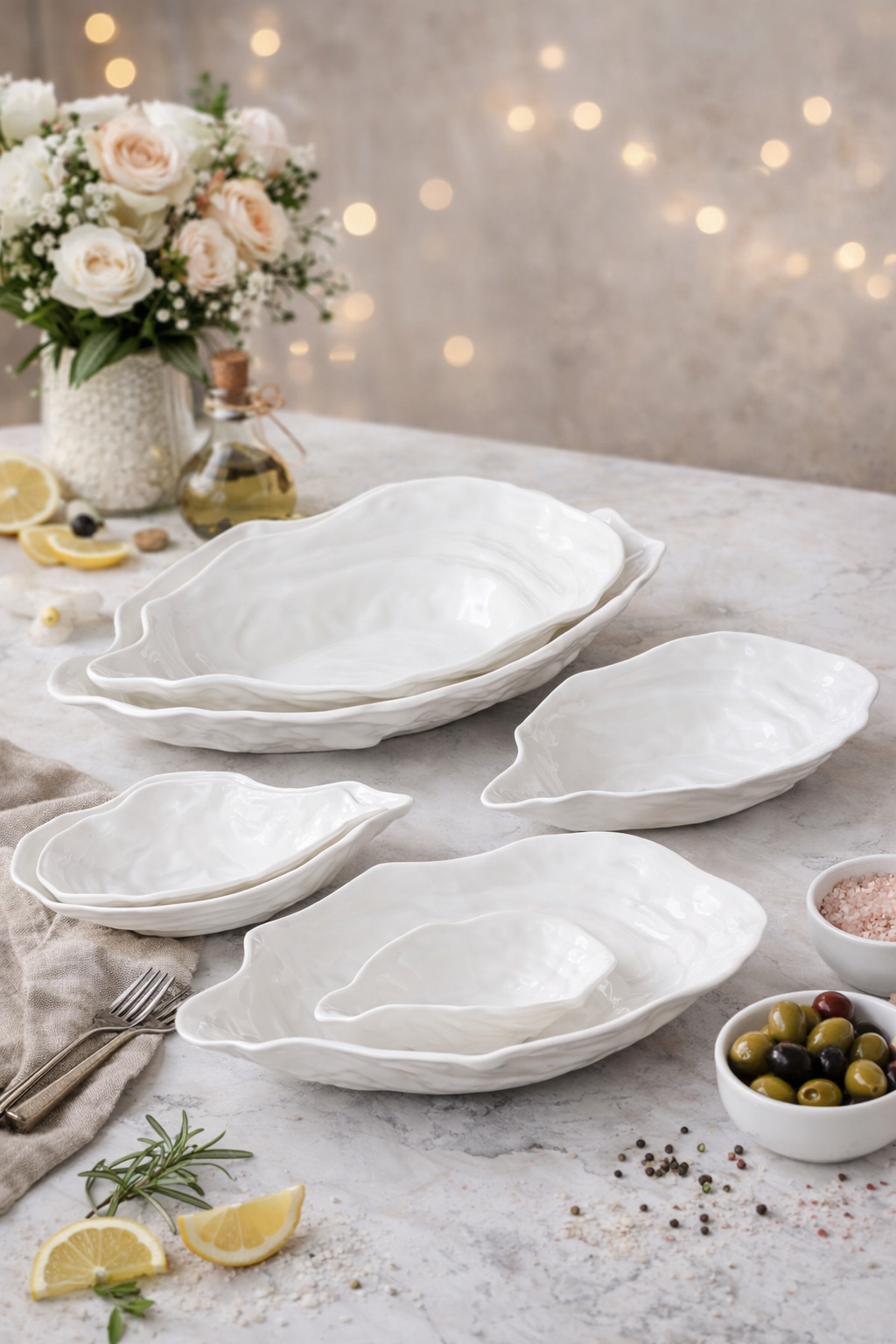 SEASIDE COLLECTION - Elegant serveringsfat i keramik – ostron formad design