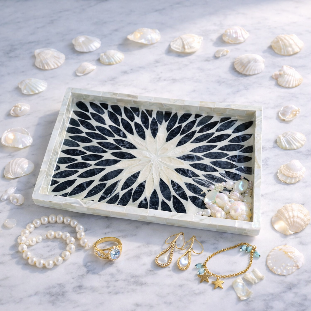 MOROCCO - Dekorativ bricka i snäckmosaik – rektangulär serverings- och förvaringsbricka