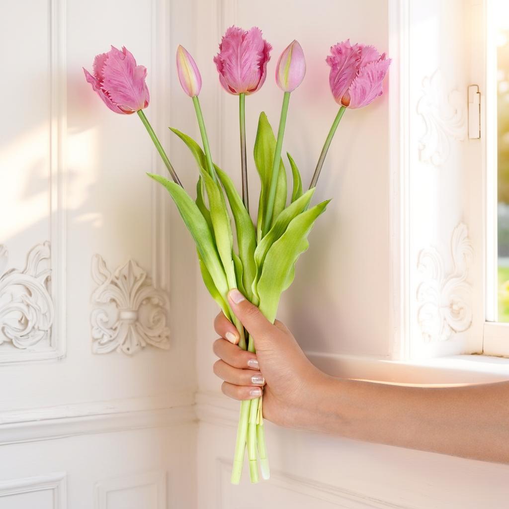 FLORÉA - Latex Tulpanbukett – 5 Konstgjorda Tulpaner i Naturtrogen Design