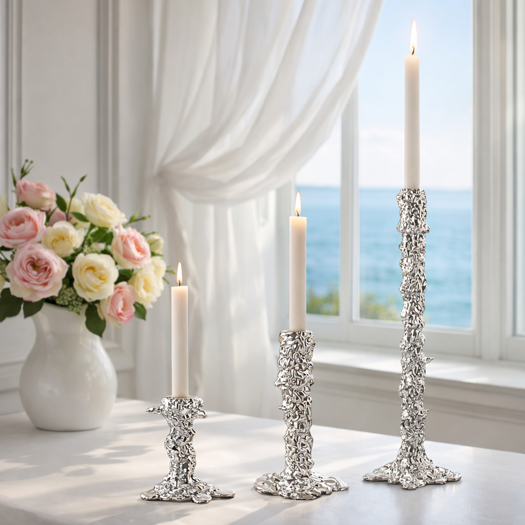 CELISTEA ÉCLAT COLLECTION - Silverfärgad ljusstake för kronljus – modern skulptural design i resin