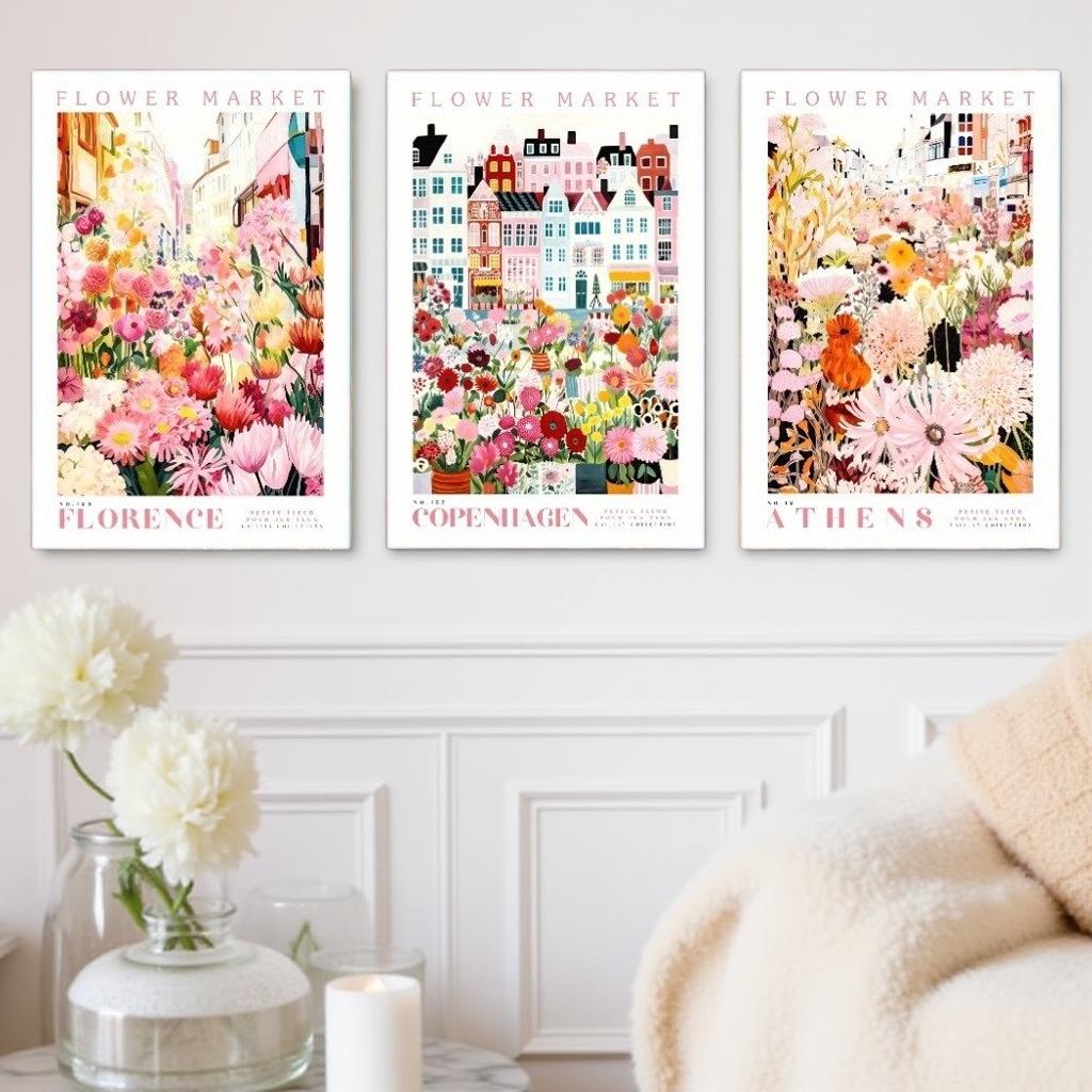 FLORAL CITY  - Blommig stadstavla – Florence - Athens - Paris - Copenhagen (Poster utan ram)