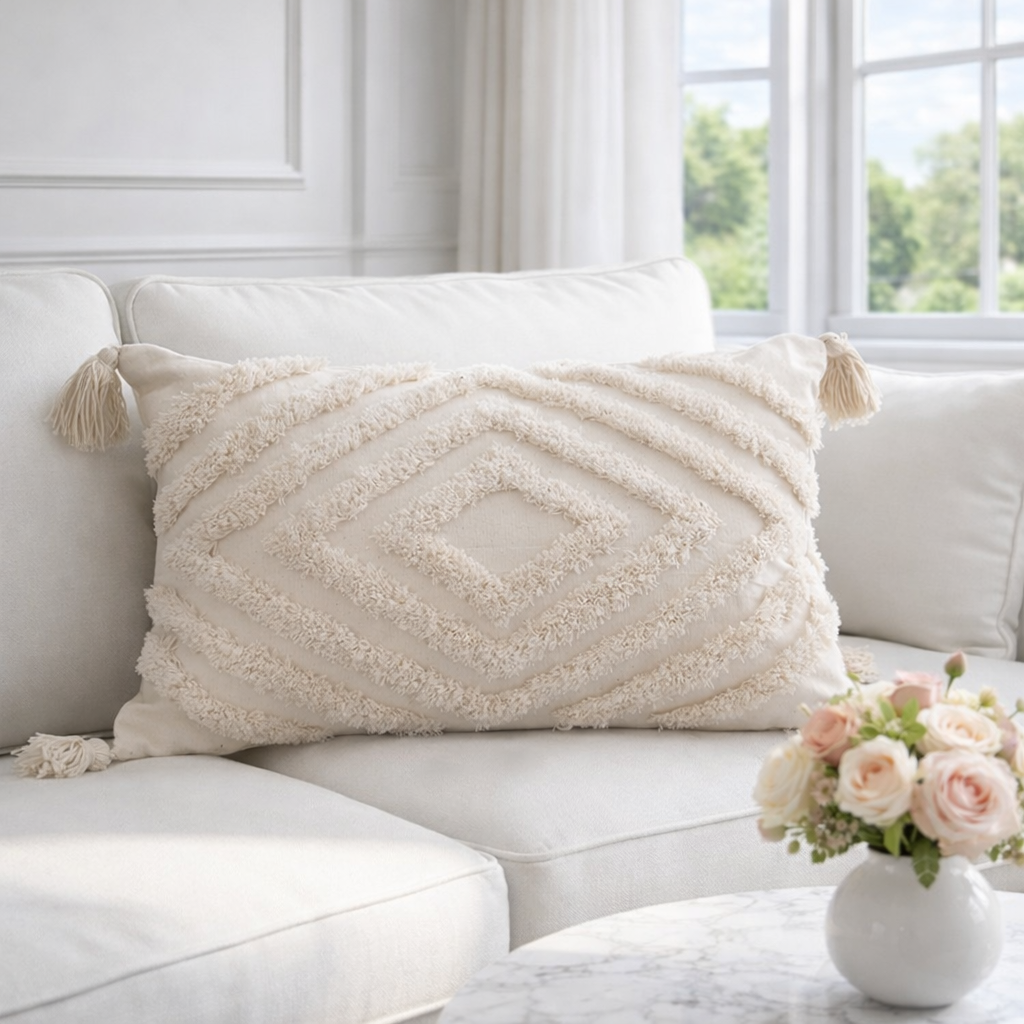 ETERNELLE - Bohemiska kuddfodral i bomull med tofsar – 30x50 & 45x45 cm