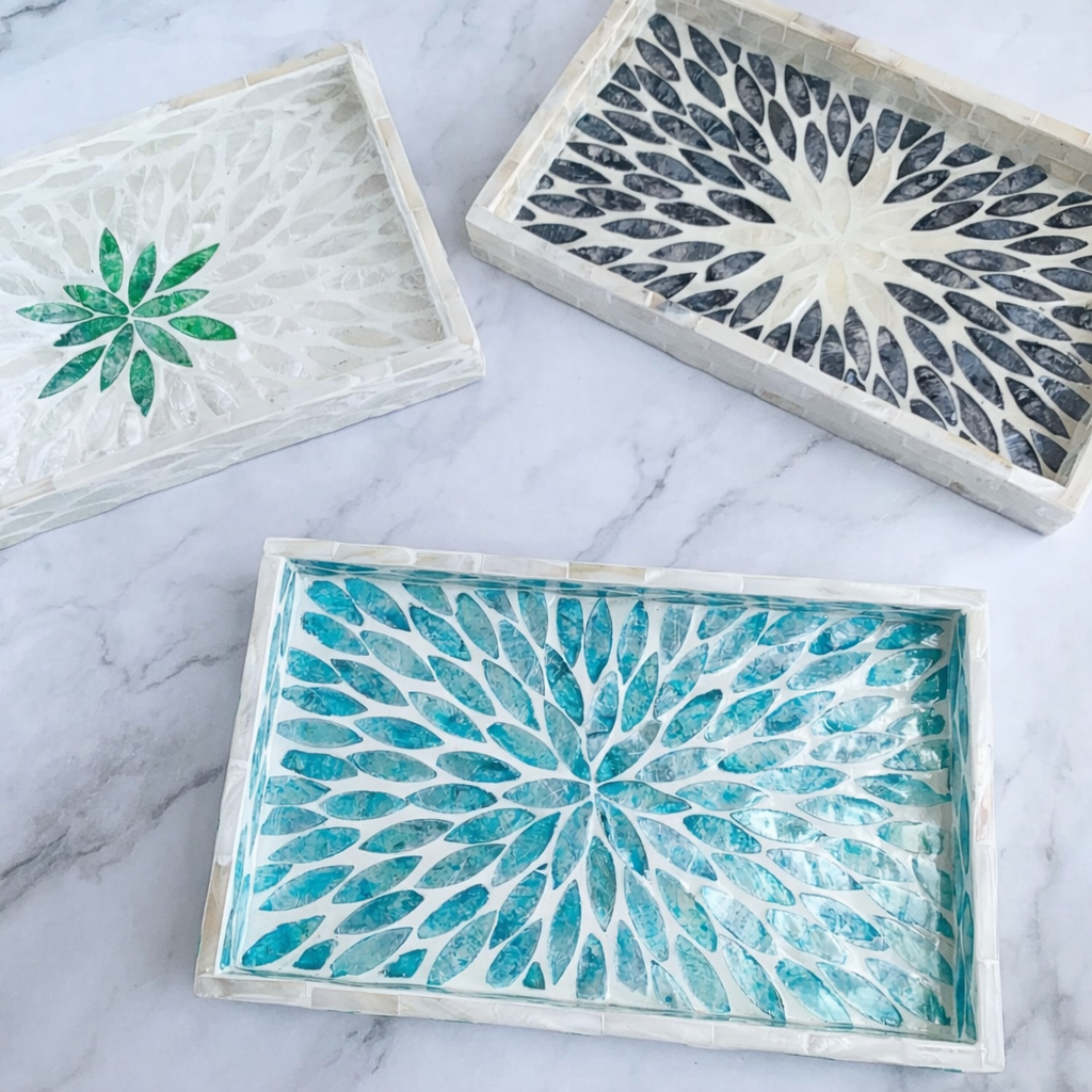 MOROCCO - Dekorativ bricka i snäckmosaik – rektangulär serverings- och förvaringsbricka