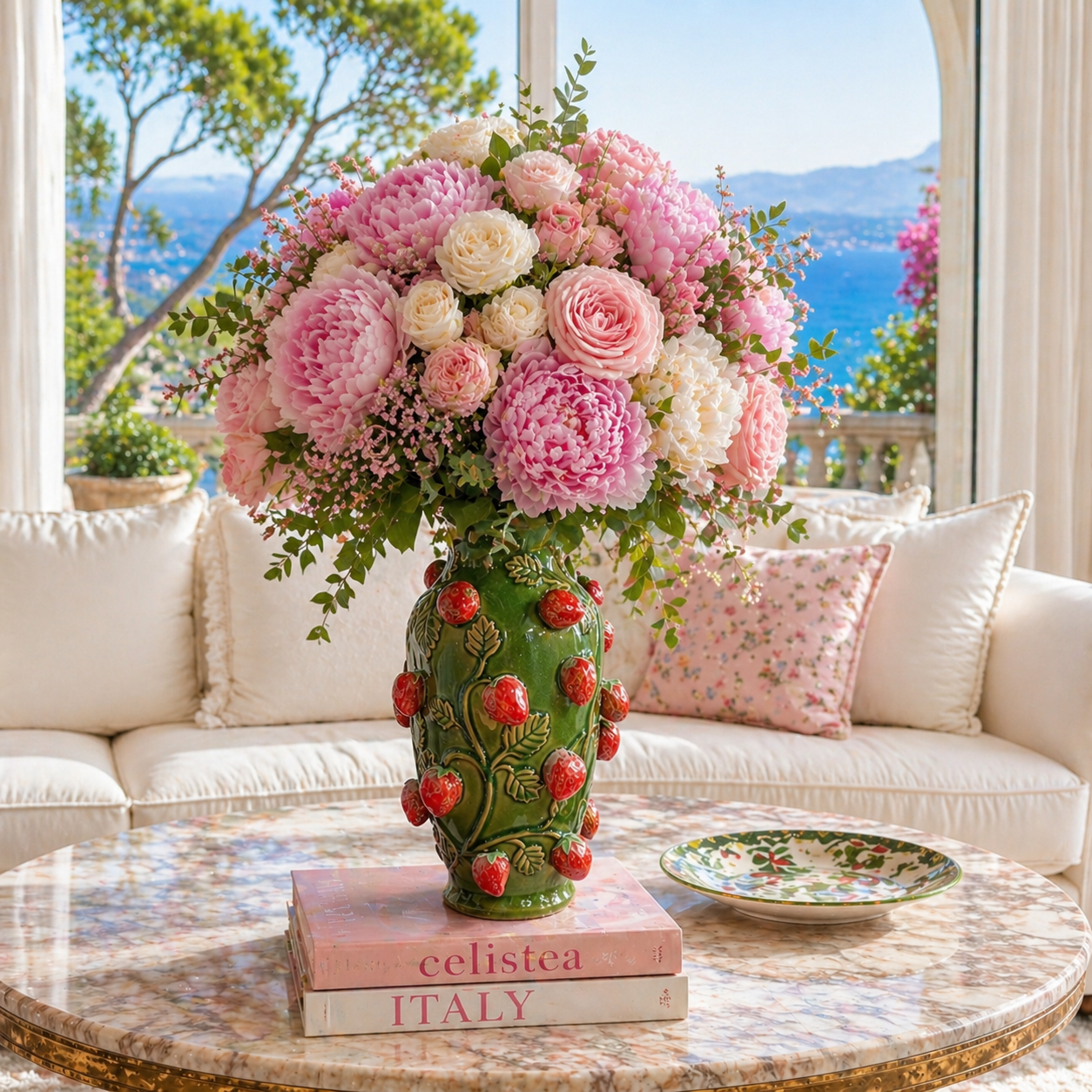 Amalfi Jordgubbsvas / Citronvas i keramik – Handgjord dekor vas för blommor & buketter