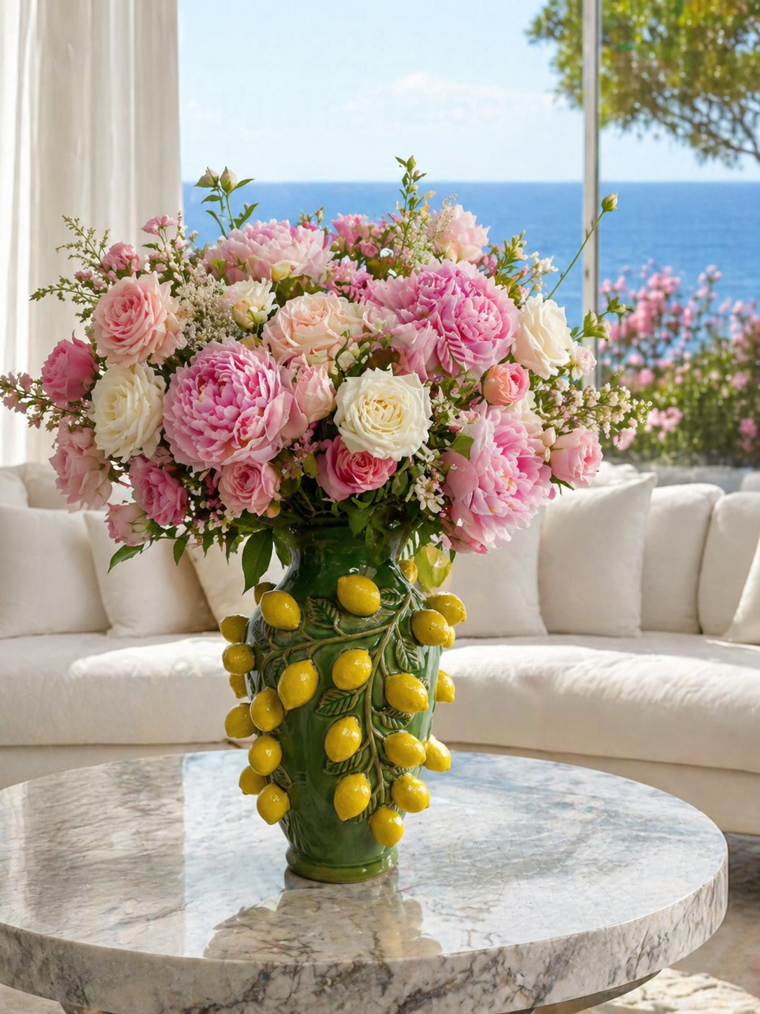 Amalfi Jordgubbsvas / Citronvas i keramik – Handgjord dekor vas för blommor & buketter
