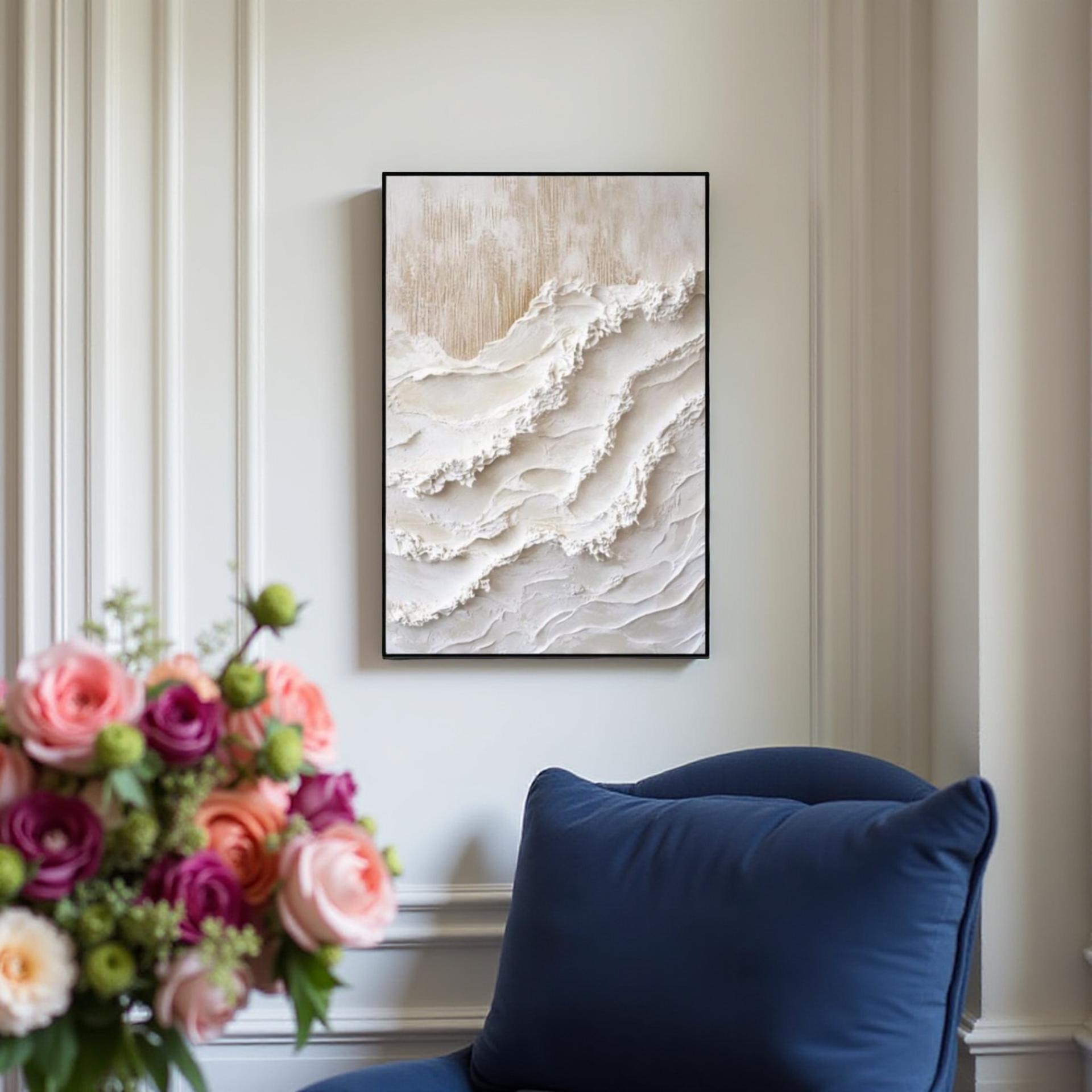 SANDDRÖM - Handmålad Canvas – Abstrakt Struktur i Beige & Vitt