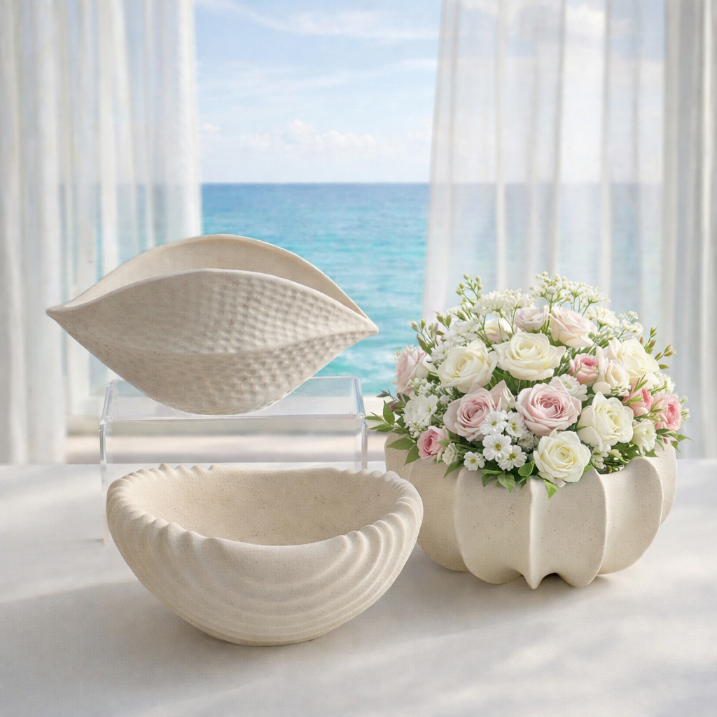 HAVSFORM - Keramisk dekorationsskål i snäckform – skål för frukt, snacks & servering (säljs styckvis)