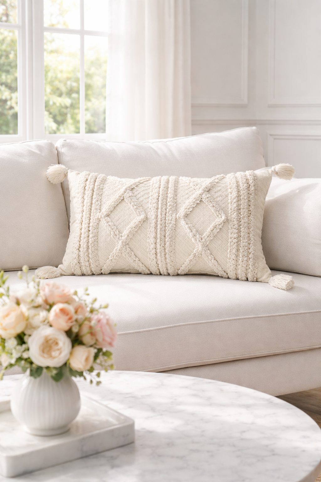 ETERNELLE - Bohemiska kuddfodral i bomull med tofsar – 30x50 & 45x45 cm