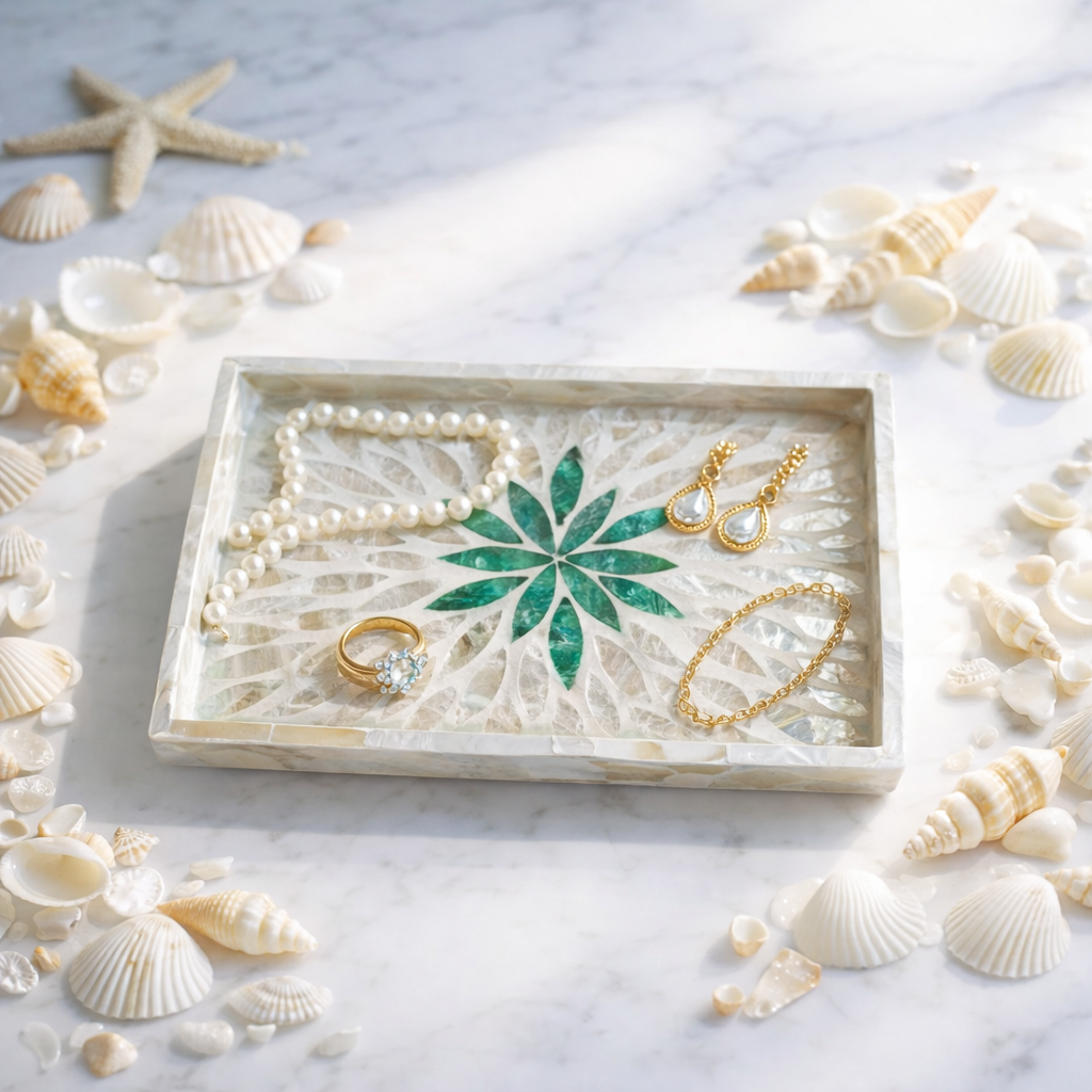 MOROCCO - Dekorativ bricka i snäckmosaik – rektangulär serverings- och förvaringsbricka