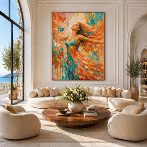 CELISTEA SELENA Canvas Tavla – Abstrakt Kvinna med Fjärilar i Orange & Turkos | Premium Duk | Celistea Atelier