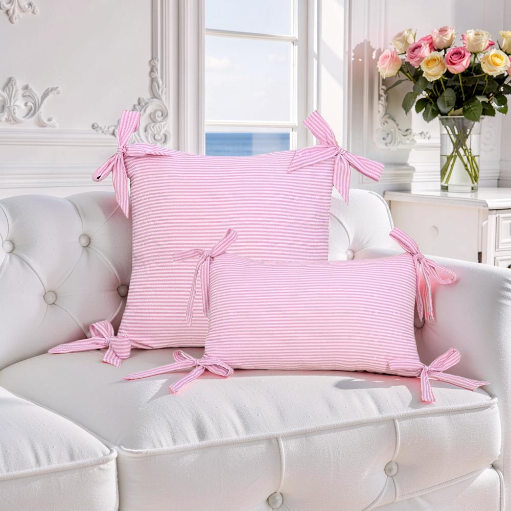 SOFT LIVING - Randigt kuddfodral med rosetter – 45x45 cm & 30x50 cm – Dekorativt soffkuddfodral i 10 färger