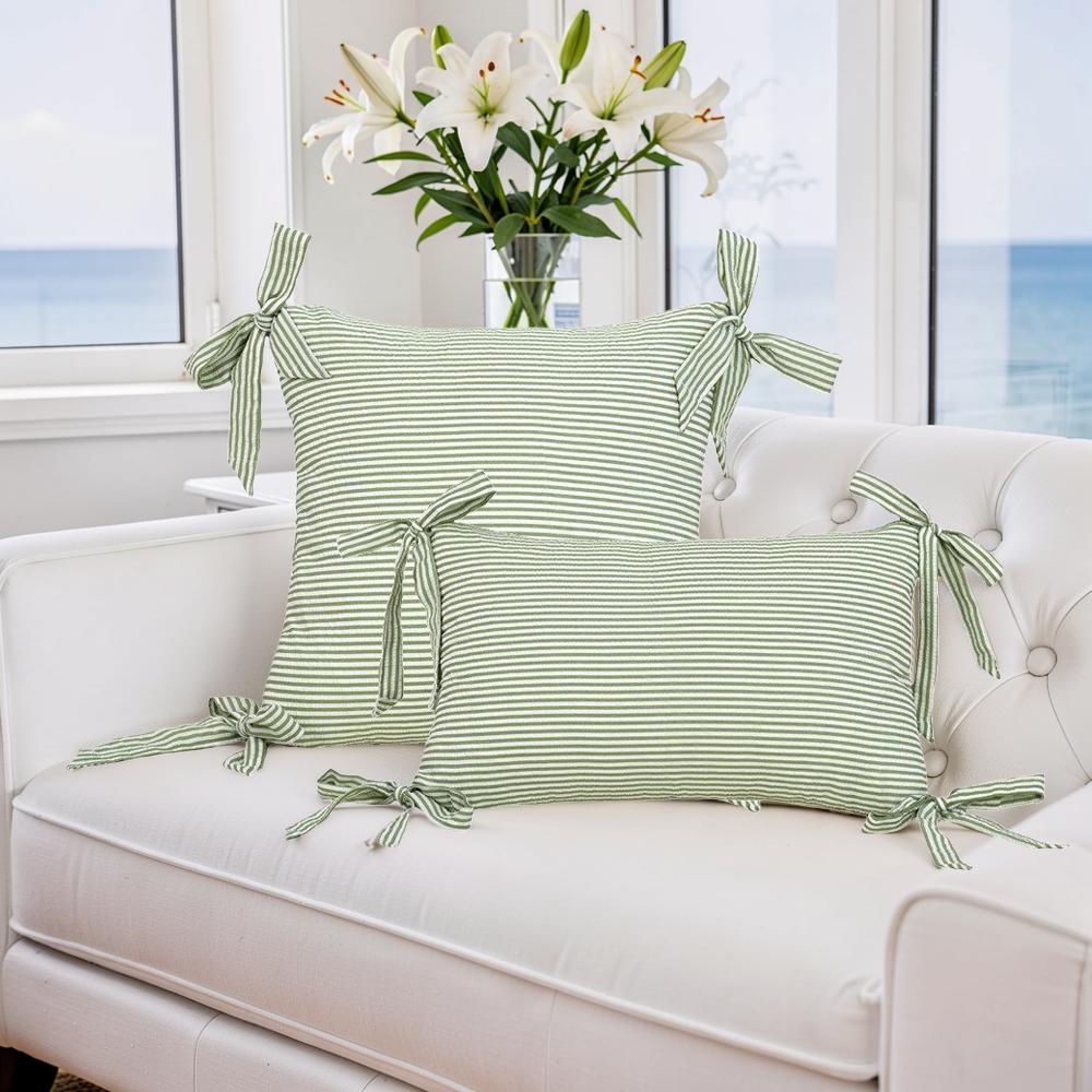 SOFT LIVING - Randigt kuddfodral med rosetter – 45x45 cm & 30x50 cm – Dekorativt soffkuddfodral i 10 färger