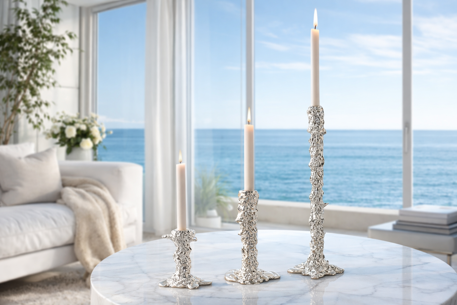 CELISTEA ÉCLAT COLLECTION SET -Silverfärgad ljusstake för kronljus – modern skulptural design i resin