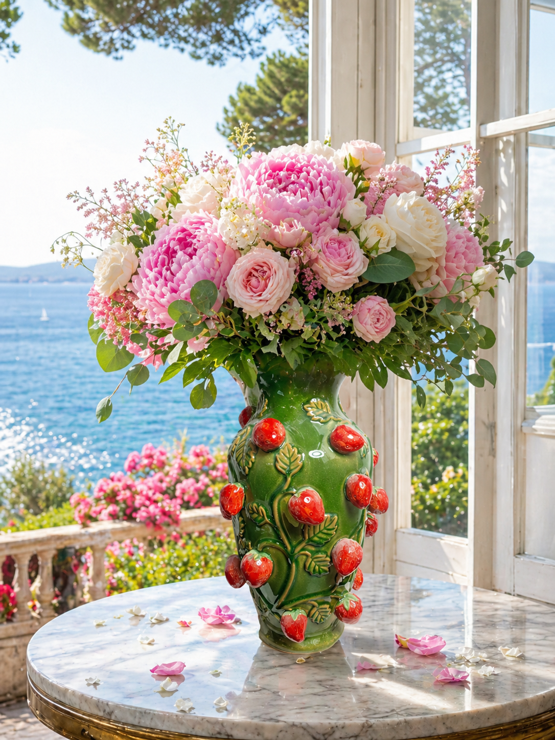 Amalfi Jordgubbsvas / Citronvas i keramik – Handgjord dekor vas för blommor & buketter